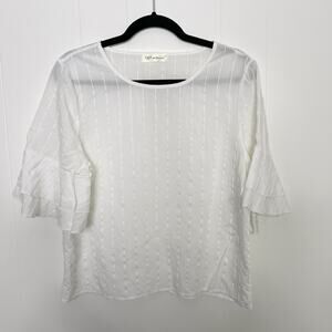 Boutique Tonal Stripe Tiered Ruffle Sleeve Blouse Top White Small S Scoop Neck